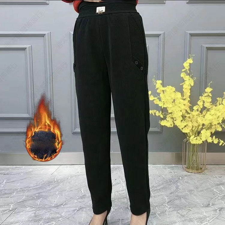 🔥👖Pantaloni moderni cu talie înaltă, cu efect de subțiere, stil casual, căptușiți cu fleece pentru căldură