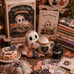 Kit de Cusut DIY „Ghost Coffee Date”: Set Cadou Handcraft cu Materiale Textil Patchwork, Decor Colectibil Cozy Halloween