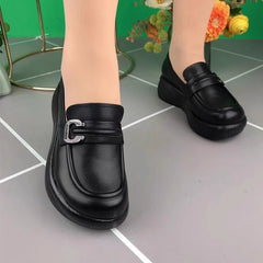 🏆【Vânzări mari】Pantofi retro din piele naturală cu talpă groasă, vârf rotund, care nu rănesc piciorul