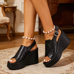 【Imprimeu crocodil premium】Sandale elegante cu platformă wedge și talpă groasă