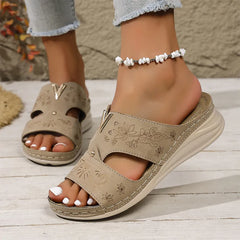 👡🌸Sandale elegante cu ornament metalic și model decupat decorativ