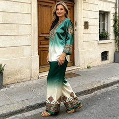 👑Set casual din două piese, cu imprimeu din mătase luxoasă și elegantă