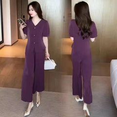 🌸【Vânzare Directă din Fabrică】Set Elegant și Stilish din Mătase Gheață (Bluză + Pantaloni Evazați)
