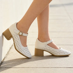 【Piele naturală premium atent selecționată】Sandale elegante cu toc înalt și design decupat