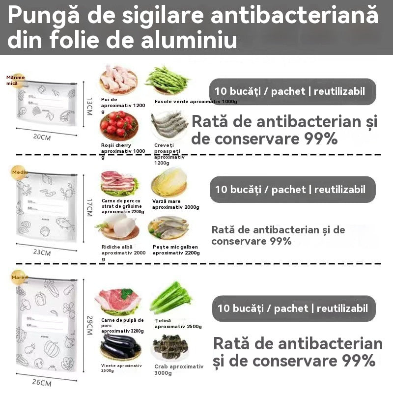 🥩【60 bucăți】Pungă sigilată din folie de aluminiu cu fermoar, pentru păstrarea prospețimii, pentru uz casnic la frigider de calitate alimentară