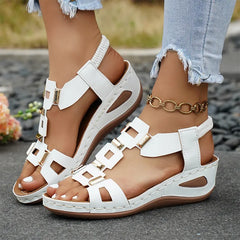 👡 Sandale Romane cu Platformă și Catarame Metalice – Barete Elastice, Talpă Ultra-Moale și Confort de 5.5 cm! ☀️✨