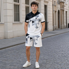 Set Polo cu imprimeu geometric în degrade și pantaloni scurți