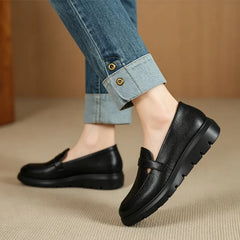 Pantofi casual cu talpă groasă, din piele moale, stil francez elegant și modern